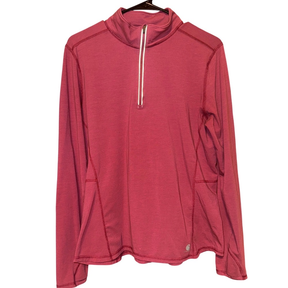 Carhartt Force Womens Pink Quarter Zip Pullover Long Sleeve Shirt Size L 12-14